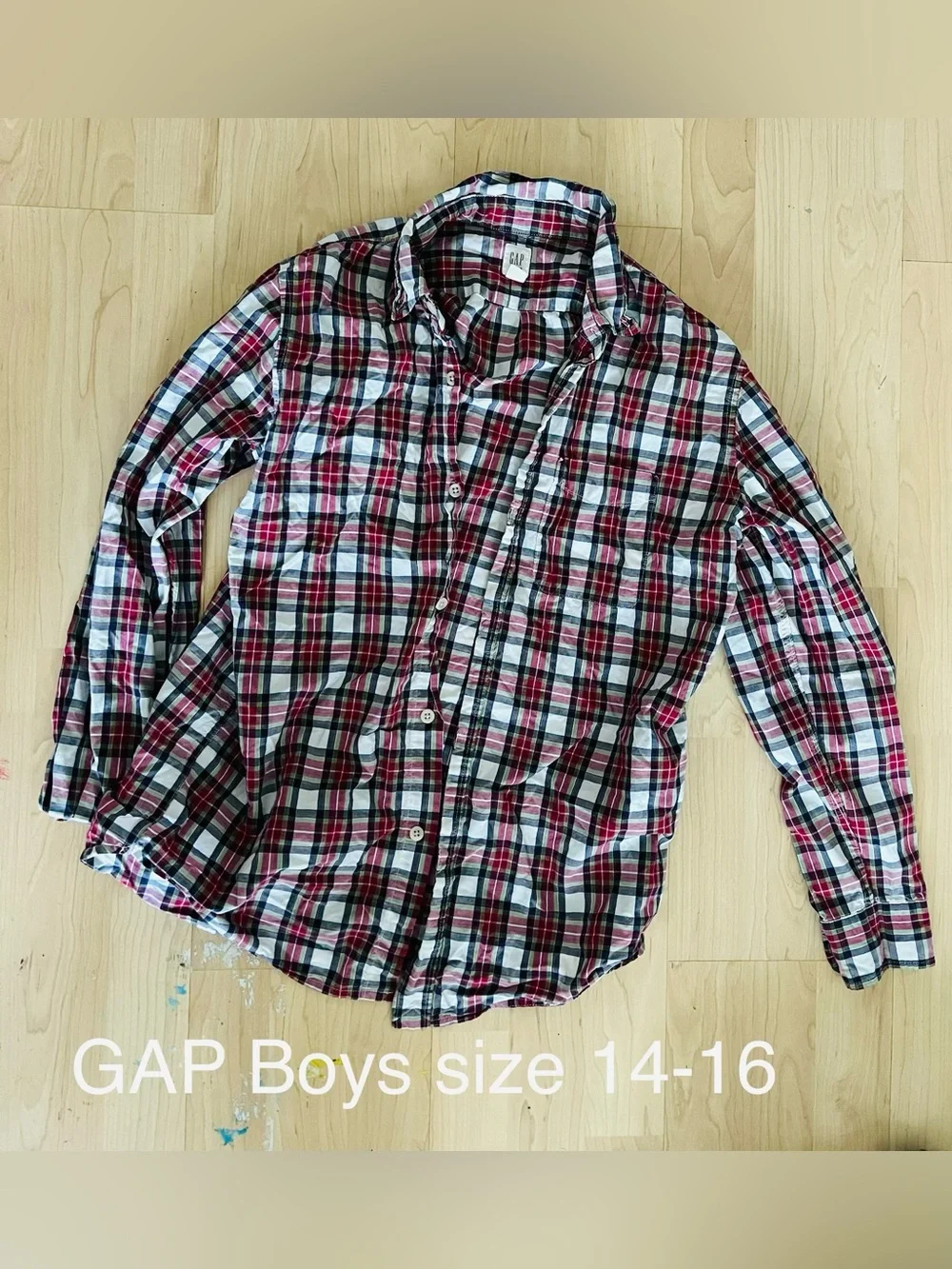 GAP Boys Red Black White Plaid Shirt - Long Sleeve